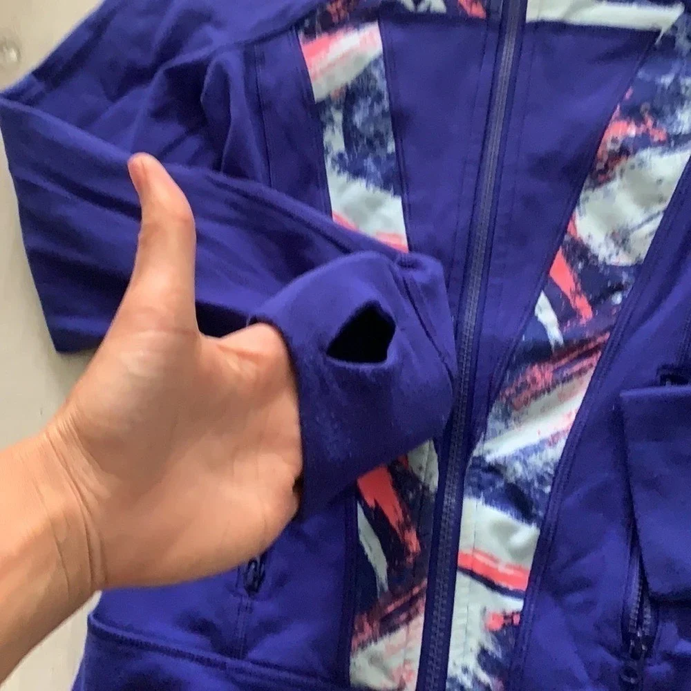 Ivivva Girls Purple Printed Full Zip‎ Athletic Jacket Size 10 Thumbholes
